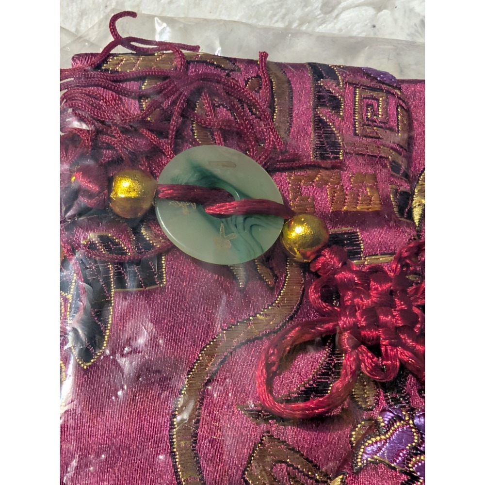 Vintage Chinese Silk Brocade Pouch Shanghai Yuyuan Embroidered Gold Fish 14"